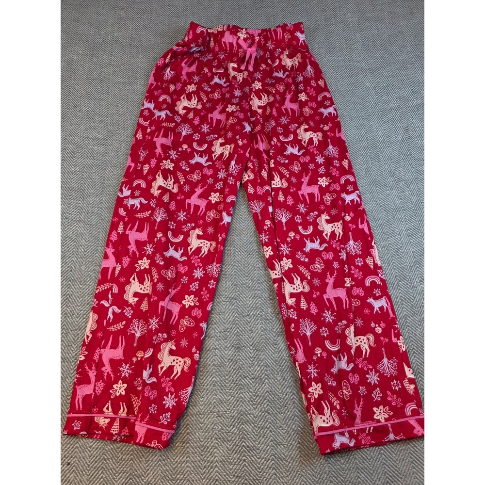 Holiday Time Girls Red Unicorn Deer Pajama Pants Size L 10-12 Wide Leg Sleepwear